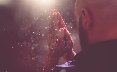 Prayer person praying god on dark background