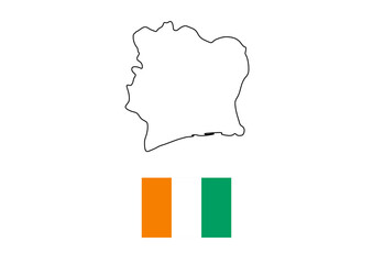 Vector minimalist map of Ivory Coast with flag of the country, flag of Ivory Coast with smooth map. Suitable for minimalist designs. Space for text.