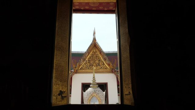 Golden Mount Temple Wat Saket window view to esplanade