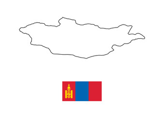 Obraz premium Vector minimalist map of Mongolia with flag of the country, flag of Mongolia with smooth map. Suitable for minimalist designs. Space for text.