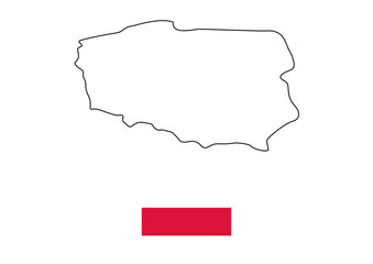 Vector minimalist map of Poland with flag of the country, flag of Poland with smooth map. Suitable for minimalist designs. Space for text.