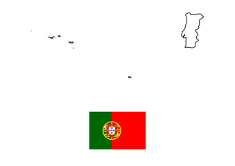 Vector minimalist map of Portugal with flag of the country, flag of Portugal with smooth map. Suitable for minimalist designs. Space for text.