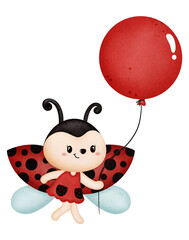 Watercolor cute ladybug cartoon character