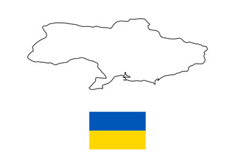 Fototapeta premium Vector minimalist map of Ukraine with flag of the country, flag of Ukraine with smooth map. Suitable for minimalist designs. Space for text.