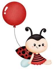 Naklejka premium Watercolor cute ladybug cartoon character
