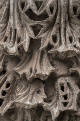 details of the capital of the columns on the ruins of a Greek temple with a beautiful marble carving, the history and heritage of ancient civilizations in the Aegean region of Turkey, vacation travel