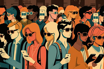 Generative AI Many people using phone . Concept everyone uses phones . different cultures of people .diffrent gender