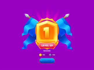 Level up badge. Videogame or casino victory award