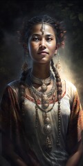 Tribal Beauty: Young Asian Woman in Traditional Dress. Generative AI