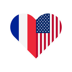 unity concept. heart shape icon of france and united states flags. vector illustration isolated on white background