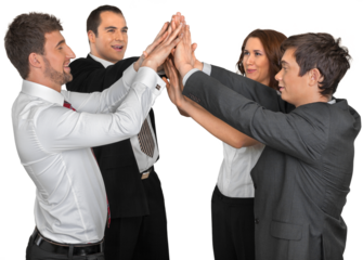 a group of professionals with hands together