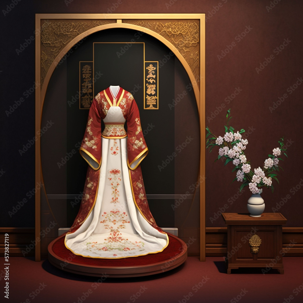 Wall mural Chinese traditional wedding dress - Generative AI