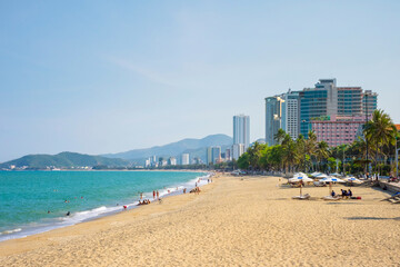 View of Nha Trang beach and city skyline, Vietnam