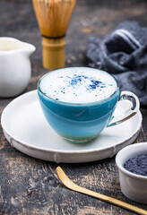 Blue matcha latte with milk