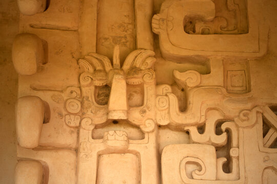 Stucco relief in the Mayan city of Ek Balam, Yucatan Peninsula, Mexico