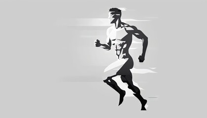 Fototapeta na wymiar a silhouette of a man running on a gray background with a shadow of his head and hands in the shape of a running man with a ball in his hand. generative ai
