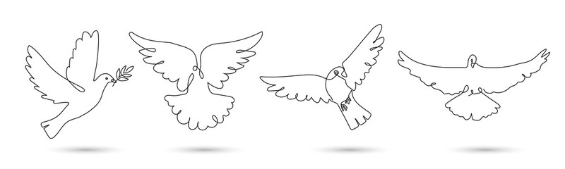 A dove of peace with an olive branch in one continuous line of drawing a bird and a branch symbol of peace and freedom