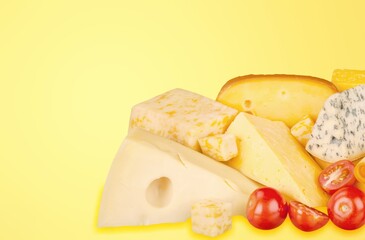 Tasty fresh cheese on kitchen desk