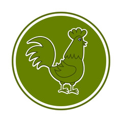 Green hen in a circular panel on a white background