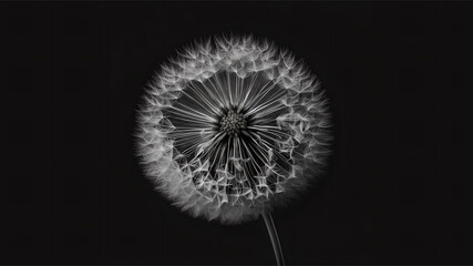 black and white dandelion on a dark background