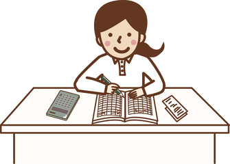 帳簿をつける女性。