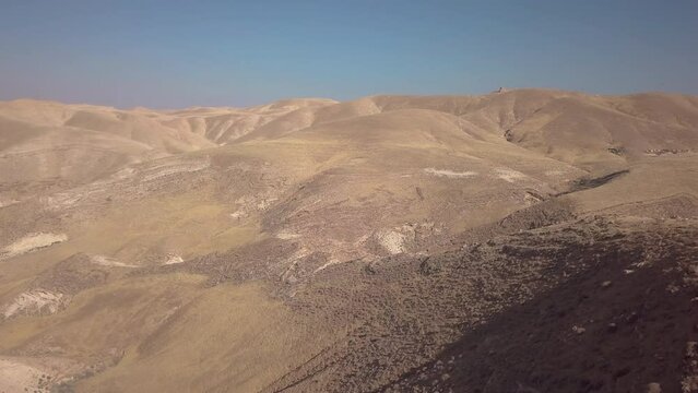 Flyby aerial of Judaean Desert Mountains before sunset 02
