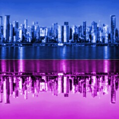 Fototapeta na wymiar Futuristic colored city view background