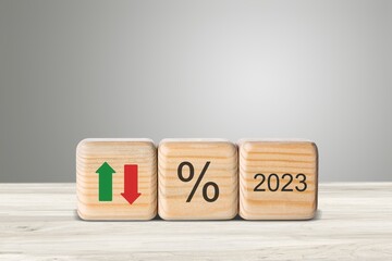 Set of wooden cubes blocks with infographic on the desk