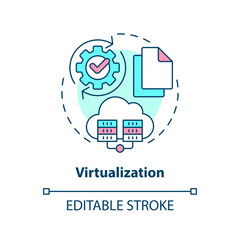 Virtualization concept icon. Virtual environment. Type of disaster recovery abstract idea thin line illustration. Isolated outline drawing. Editable stroke. Arial, Myriad Pro-Bold fonts used