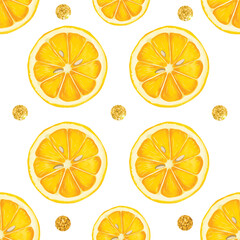 Watercolor seamless pattern with lemons on the white background. Vector illustration. 