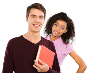 Group of young people holding books