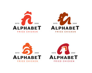 Letter A chicken logo set for chicken based food industry or chicken farm