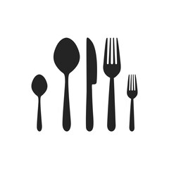 Silhouette of cutlery. fork, knife, spoon. Logotype menu. Vector illustration.