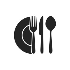 Silhouette of cutlery. fork, knife, spoon. Logotype menu. Vector illustration.