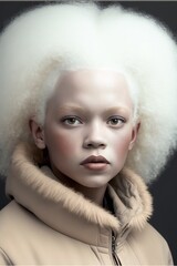 Artistic portrait of young albino girl of African American ethnicity looking at camera, generative AI - obrazy, fototapety, plakaty