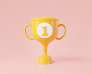 Trophy cup with number one for winning first place in competition, Winner's trophy icon, Champion sport trophy, victory in sports event. champions celebration winning concept. 3d render illustration