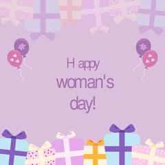 beautiful happy woman's day card with gift boxes