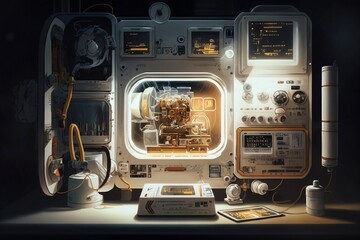 A detailed illustration of the cutting-edge equipment used by astronauts in their exploration of the cosmos, evoking a sense of scientific wonder and technological advancement, illuminated by the star