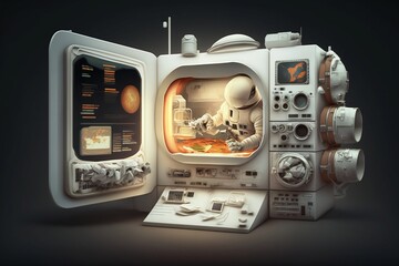 A detailed illustration of the cutting-edge equipment used by astronauts in their exploration of the cosmos, evoking a sense of scientific wonder and technological advancement, illuminated by the star