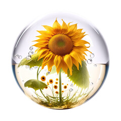 sunflower in glass ball , isolated on transparent background cutout , generative ai