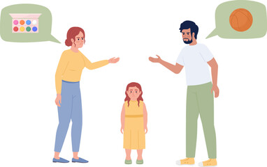 Parents fighting over daughter hobby semi flat color vector characters. Editable figures. Full body people on white. Simple cartoon style spot illustration for web graphic design and animation