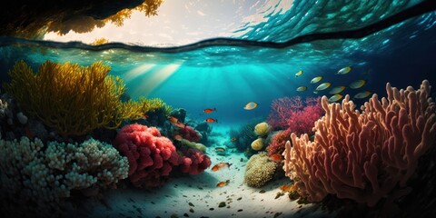 Coral reef in the sea, generative ai - obrazy, fototapety, plakaty