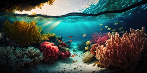 Fototapeta premium Coral reef in the sea, generative ai