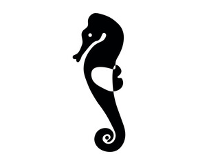 black and white seahorse logo, hand-drawn, continuous monoline, one-line drawing