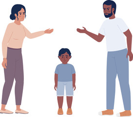 Parental conflict in front of kid semi flat color vector characters. Editable figures. Full body people on white. Simple cartoon style spot illustration for web graphic design and animation
