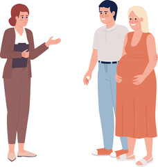 Real estate agent with pregnant couple semi flat color vector characters. Editable figures. Full body people on white. Simple cartoon style spot illustration for web graphic design and animation