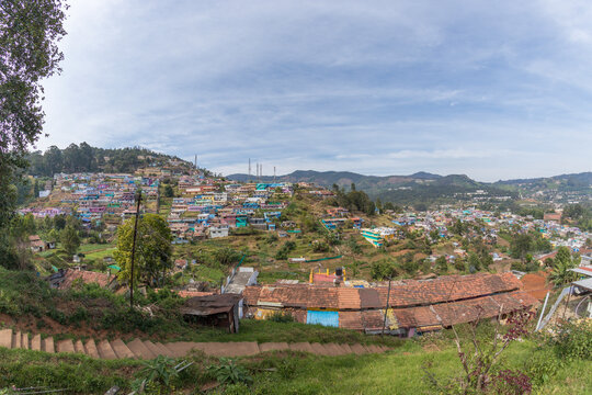 Village in a hill at Nilgiri forest Ooty. Landscape of Ooty Tamil nadu India