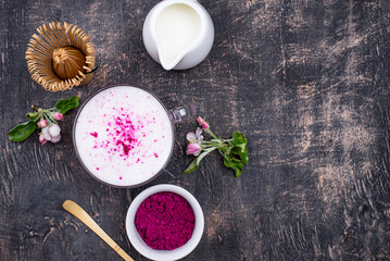 Pink matcha latte with milk