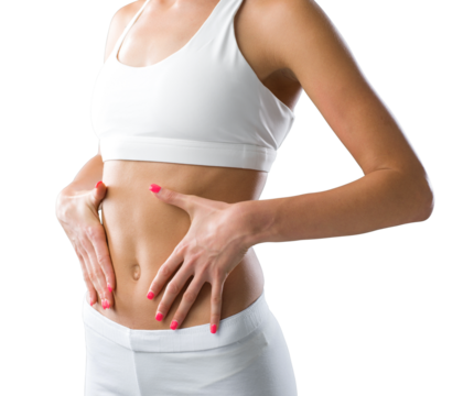 Beautiful fit woman touching her belly