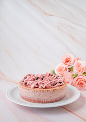 Obraz na płótnie Canvas Pink strawberries cheesecake 